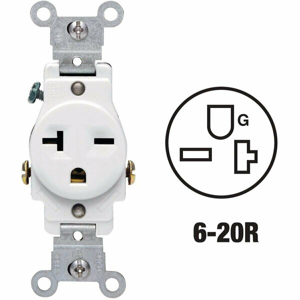 Leviton 20A White Heavy-Duty 6-20R Grounding Single Outlet S12-05821-0WS